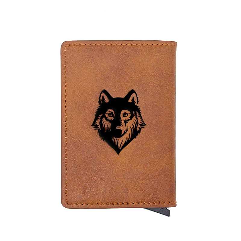 

Retro Classic Wolf Head Design Card Holder Wallets Men Women Rfid Leather Short Purse Slim Mini Wallet Small Money Bag