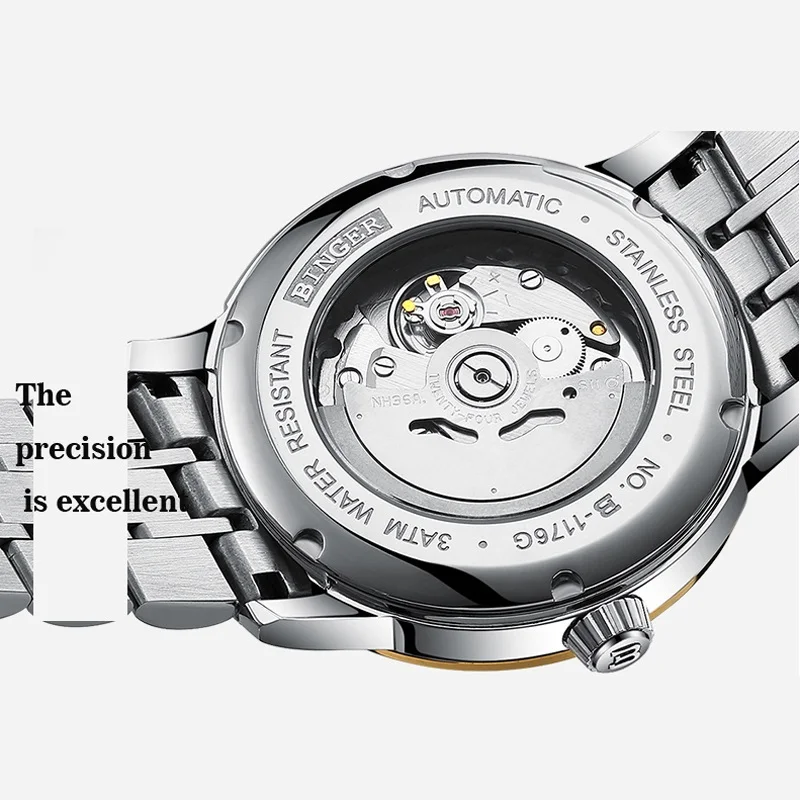 Швейцарские мужские автоматические наручные часы BINGER в деловом стиле Япония NH35A