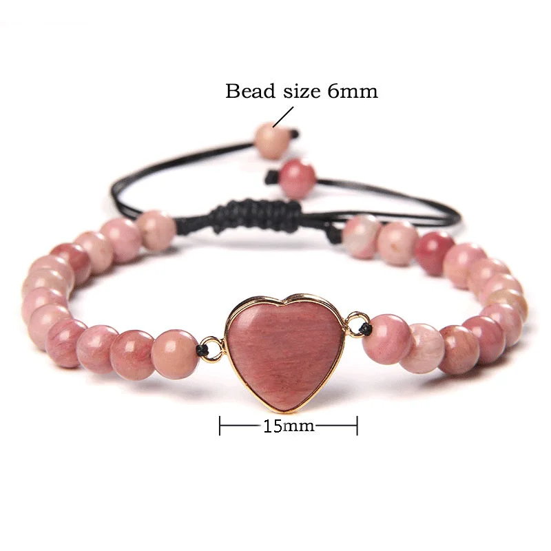 

Blue Imperial Jaspe Bracelets Women Natural 6 mm Sea Sediment Stone Beads Bangle Love Heart Charm Bracelet Men Adjustable Jewelr