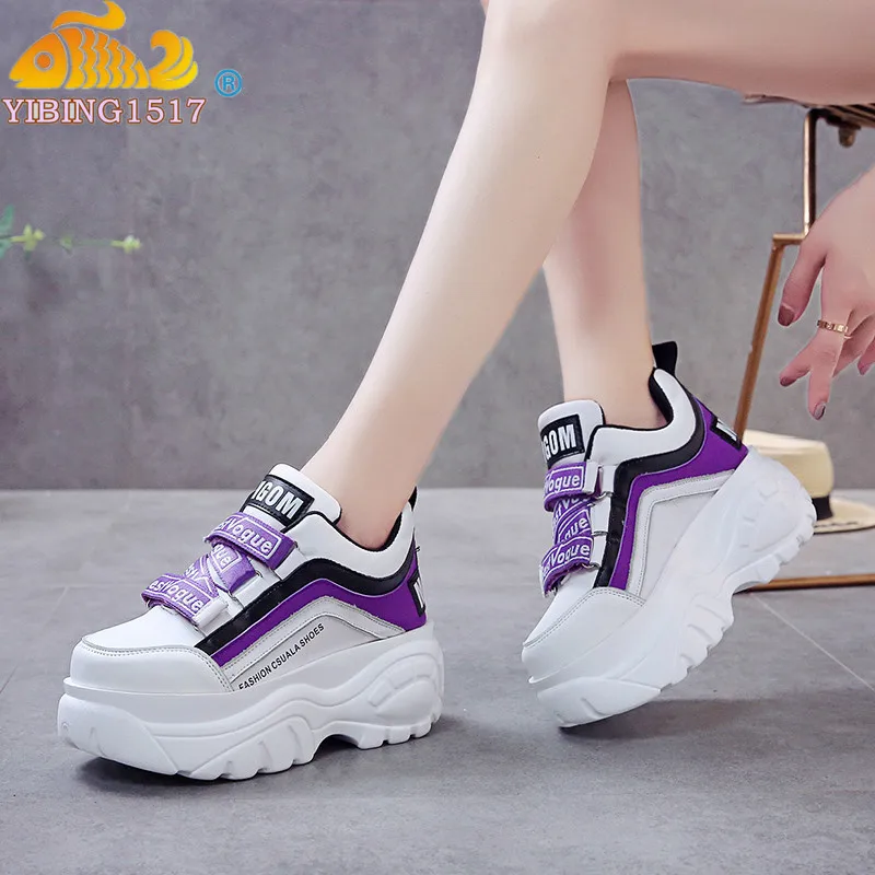 NAUSK/женские кроссовки на толстой подошве цвет белый черный Лоскутная обувь