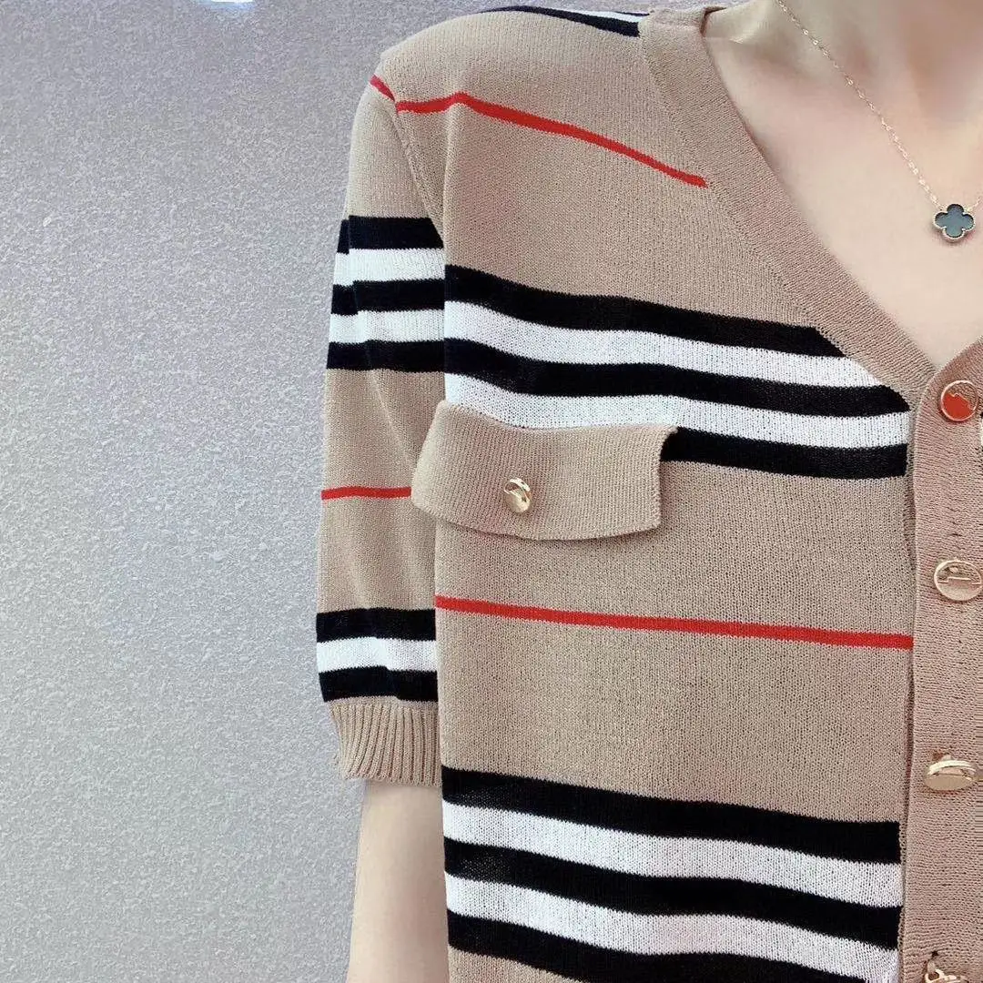 

V-neck stripe thin base shirt women's 2021 spring Korean loose and simple T-shirt women's versatile top fashion