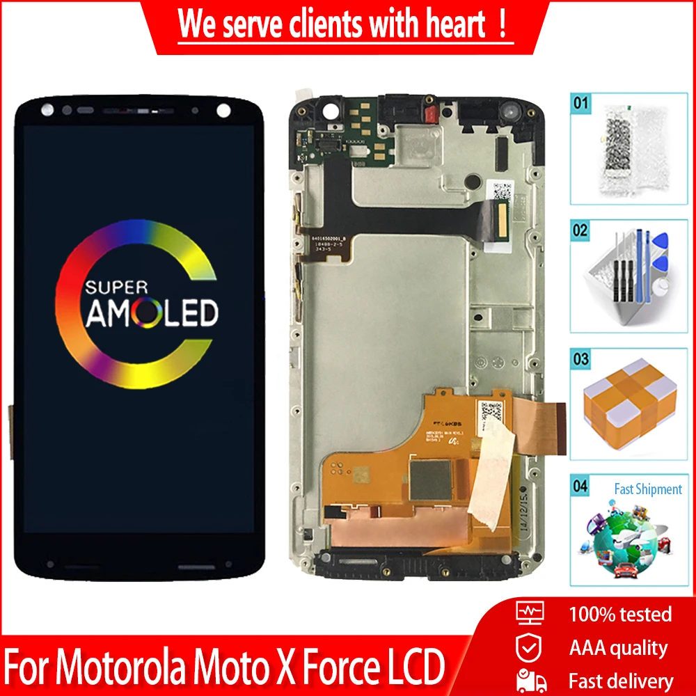 ЖК-дисплей AMOLED 5 4 дюйма для Moto X Force XT1580 XT1585 сенсорный экран с рамкой и дигитайзером