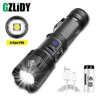 powerful xhp99 led flashlight usb rechargeable waterproof torch with battery display telescopic zoom super bright 18650 lantern