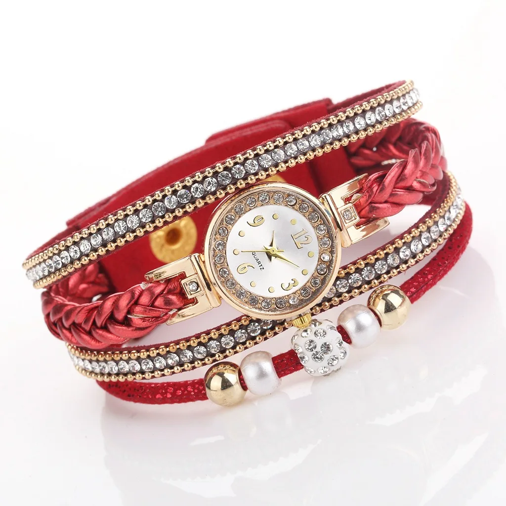 Красный High Quality Beautiful Fashion Women Bracelet Watch Ladies Watch Casual Round Analog Quartz Wrist Bracelet Watch For Women Clock - Цвет: Красный