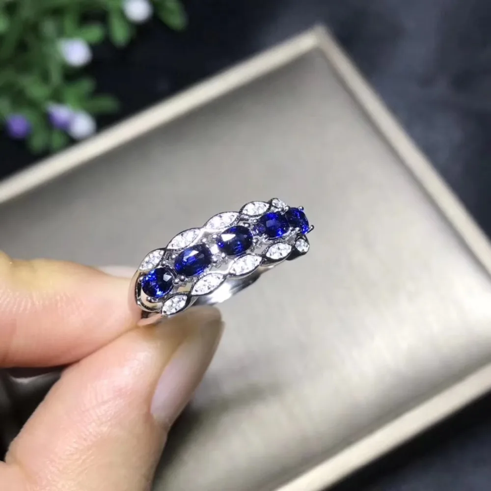 Natural sapphire ring, 925 silver, Line Ring, the latest fashion ring, precious gemstone lady's jewelry