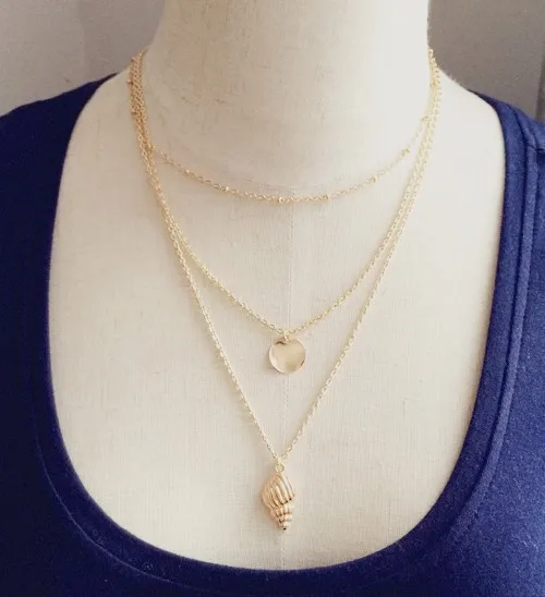 Jewelry Original single large-name multi-layer metal sequin item decoration alloy conch pendant copper bead chain necklace | Украшения и
