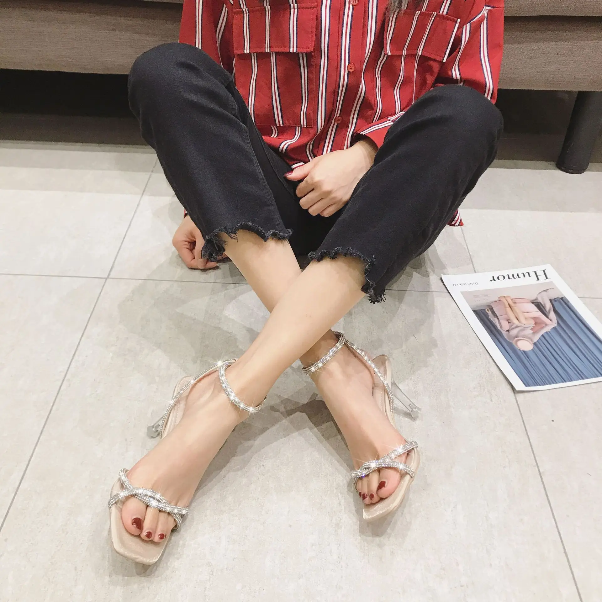 

square head thin heel versatile new fashion women's sandals in summer 2020