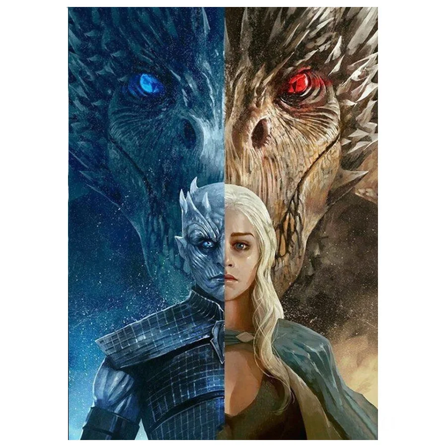 

Full Square 5D Round Diamond Painting, Mosaic Diamond Embroidery Movie Series, Girl and Dragon, Rhinestone for Home Decoration