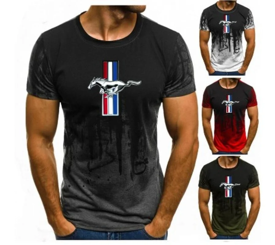 

NEW Ford Mustang T-shirt Men Gradient Color Short Sleeve Beefy Muscle Basic Solid Blouse Tee Shirt Top Casual Funny Tshirt