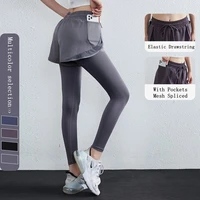 vansydical 2 in 1 running pants women fake two yoga leggins stretch workout jogging leggings female sweatpants with pockets