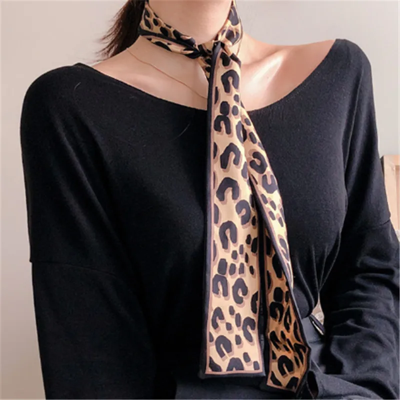 

Casual Foulard Women Tie Scarves Clothes Decoration Fashion Female Little Scarf Neckerchief Women Luxury Leopard Print Scarf