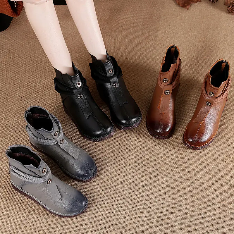Осенние винтажные женские ботинки OUKAHUI ручной работы из натуральной кожи зимние