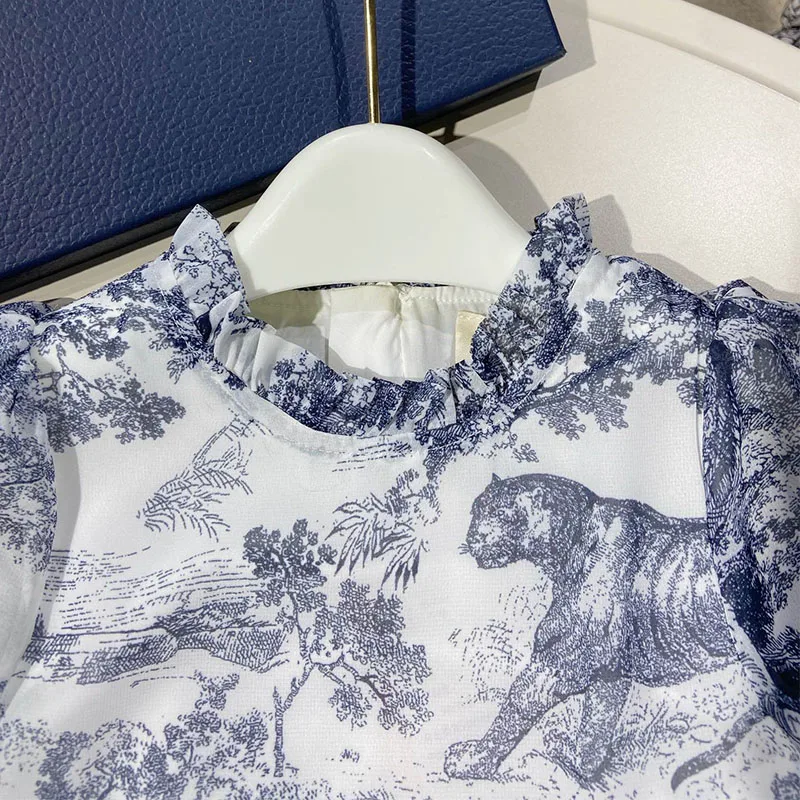 

Brand design retro ink printing waist dress 2020 autumn fashion temperament girls slim bottom skirt children's wear