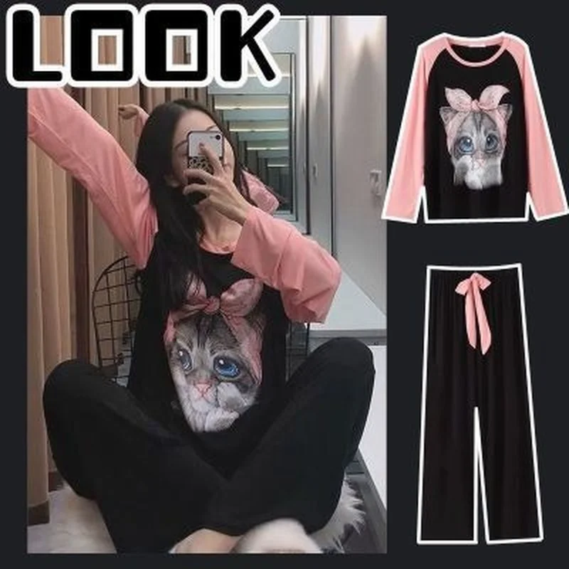 

Pajamas for Women Long-sleeved Round Neck Thin Section Pyjamas Strawberry Pajama Set Cartoon Sleepwear Large Size Home Service