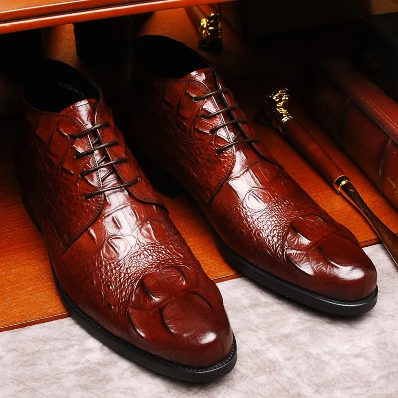 MRCAVE Autumn Fashion Crocodile Men's Casual Shoes Leather Men Dress Lace-up Footwear Boots Drop Shipping | Обувь