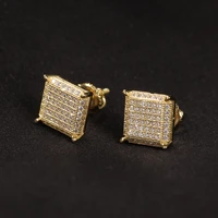 square geometric bling bling iced out cubic zircon mirco pave prong setting brass earrings fashion hip hop jewelry be023