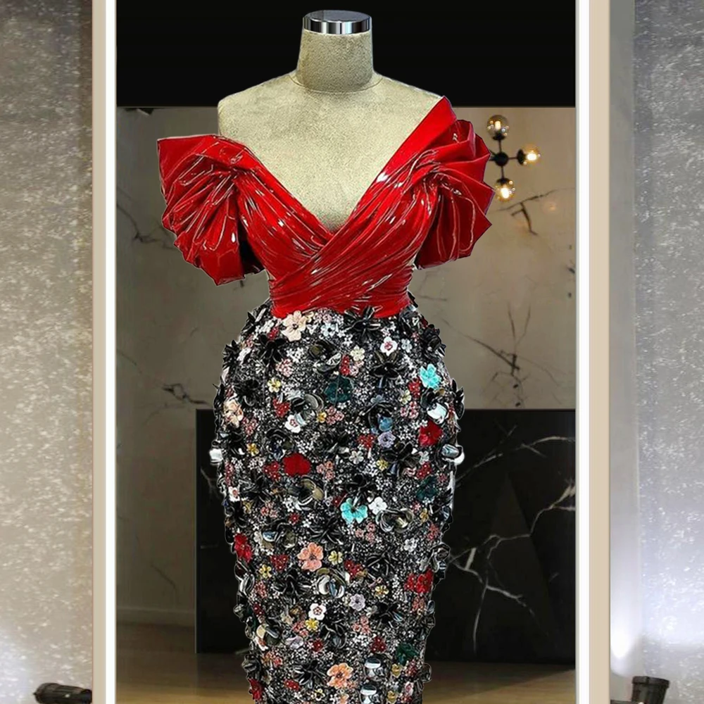 Off-the-Shoulder Puffy Prom Dresses Short Sleeves Straight Middle East Customized Arabic Dubai Party Gowns Turkish Prom Dresses