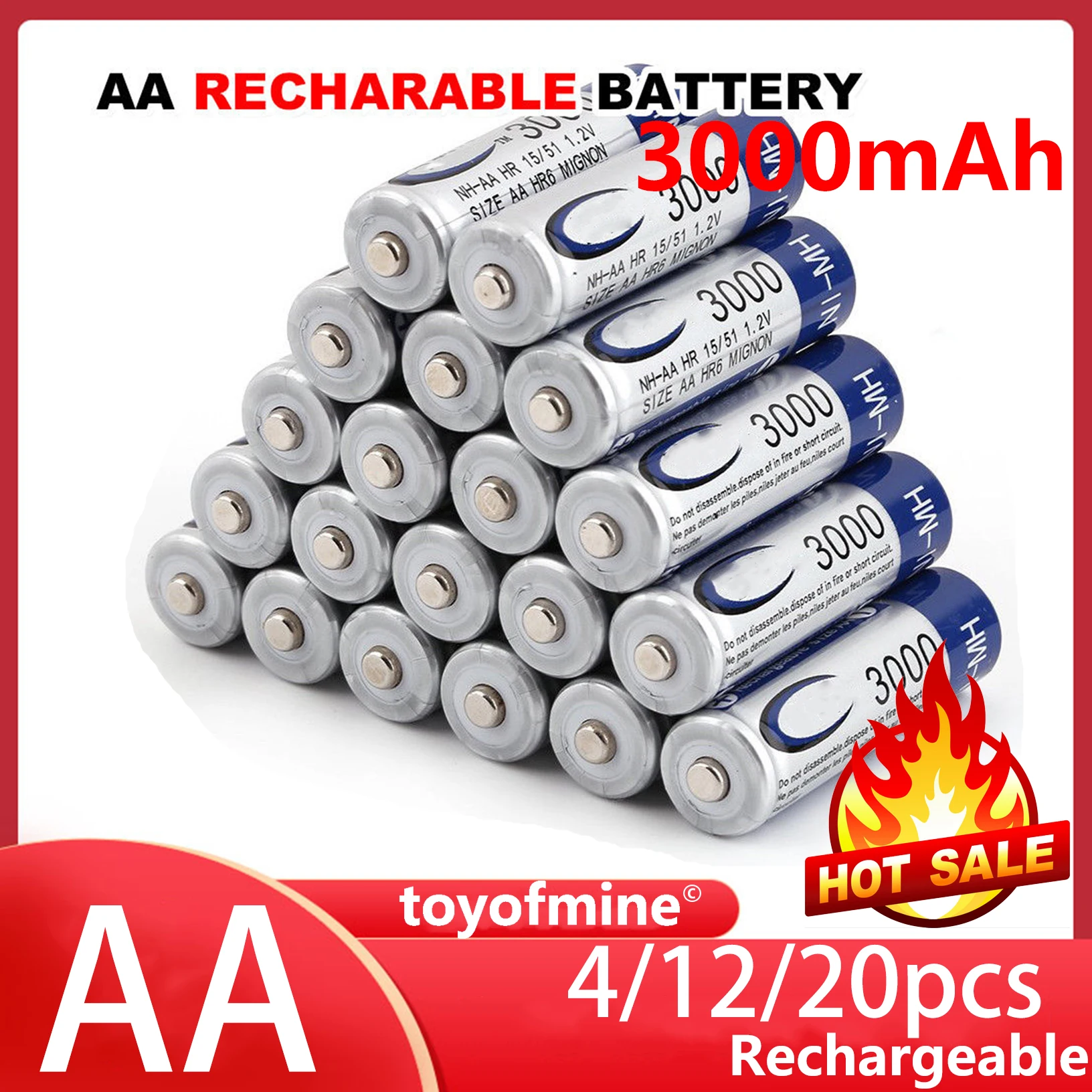 4 20 Новый бренд AA 3000 мАч AAA 1000 перезаряжаемая батарея Ni MH 1 2 в для