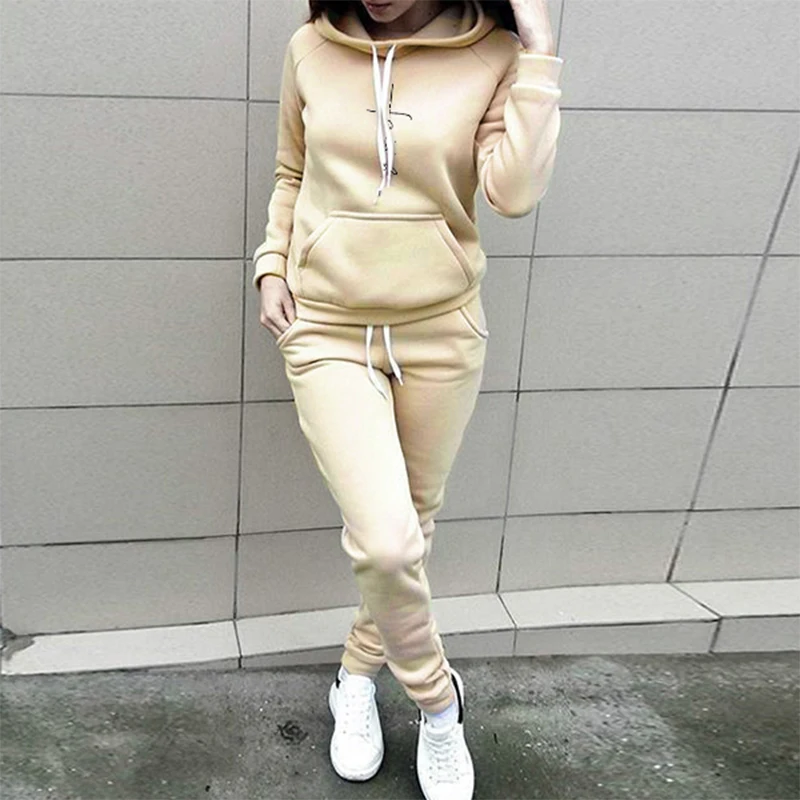 

Tracksuit Women Two Piece Set Chandal Mujer Long Sleeve Hooded Sweatshirt Pants Ensemble Femme Suits Plus Size S-4XL