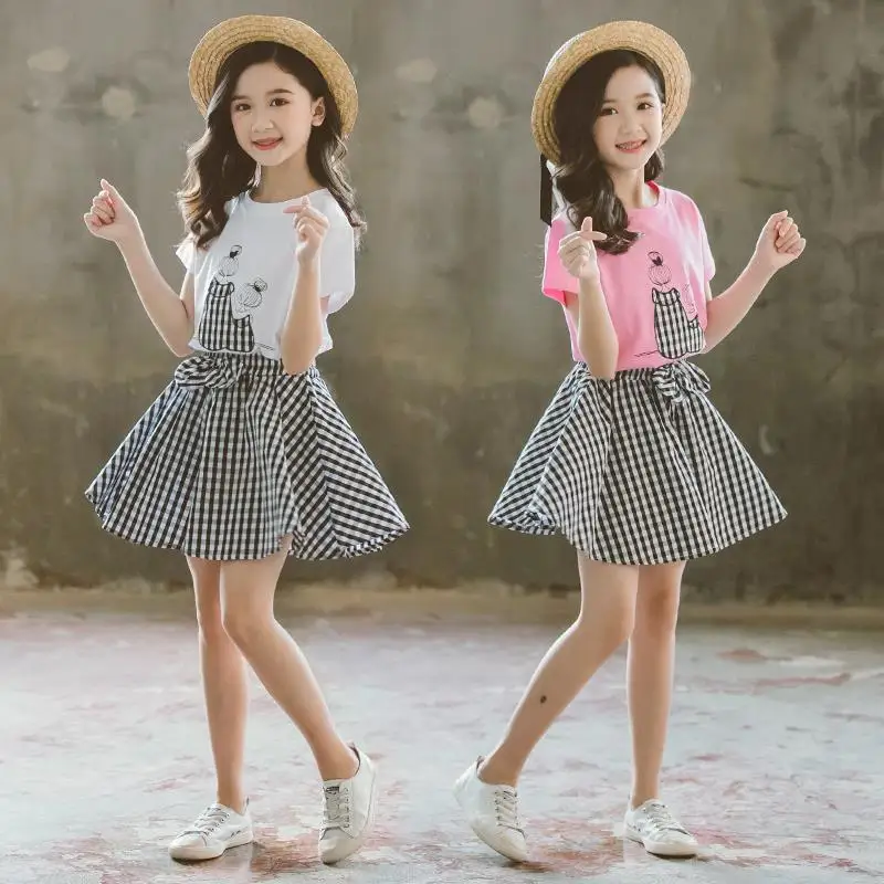 

2021 Summer baby kids Girls Clothes Children Set Outfits Fashion T-shirt + Plaid Shorts skirt 2 3 4 5 6 7 8 9 10 11 12 Years
