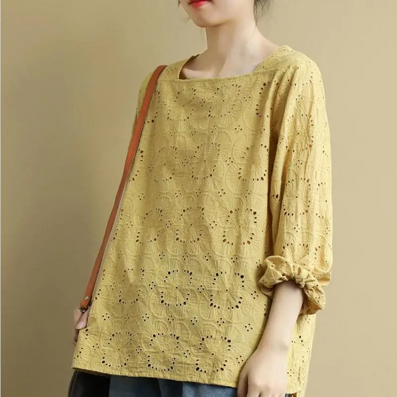 Женская Винтажная Футболка Johnature Повседневная футболка с круглым вырезом и