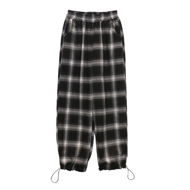 

2021 Spring Summer Plaid Pants Women's Harem Pants Capris Drawstring Baggy Casual Loose Cotton Linen Trousers Women Ankel-Length