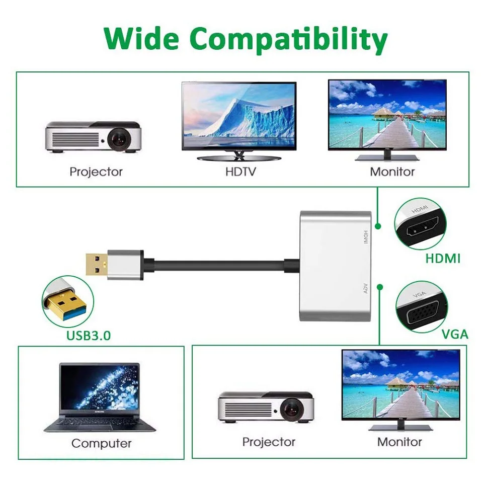 Адаптер USB 3 0-HDMI VGA с двойным дисплеем преобразователь в HDMI поддержкой 1080P выход