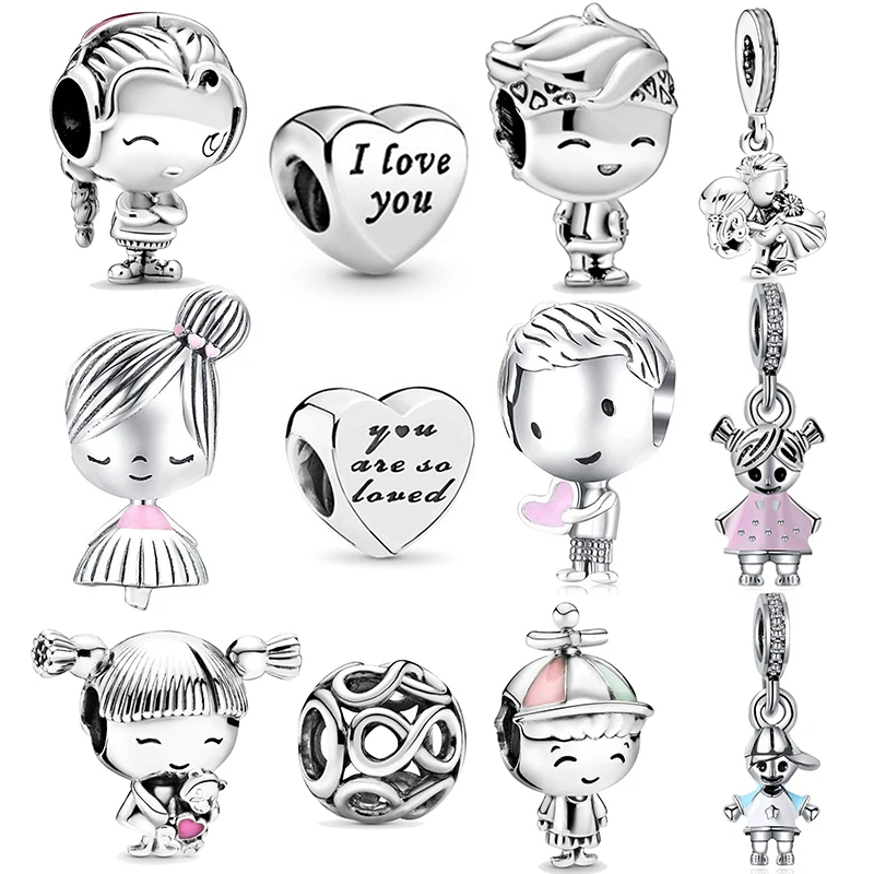 

2Pcs/Lot Silver Plated Boy Girl Bestfriends Beads Pendant Fit Original Brand Charm Bracelets For Women Valentine's Day Jewelry
