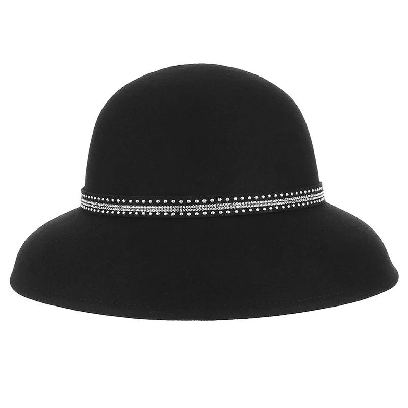 FS роскошный бренд заклепки украшения котелок из шерсти кепки для женщин шляпа