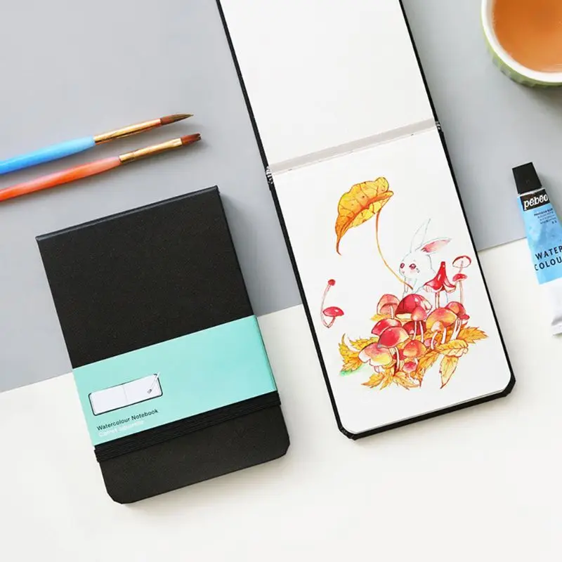 

PU Leather Cover Watercolor Book A6 Paper Hand Book Hand-painted Sketch Travel Portable Painting Art Supplies U1JA
