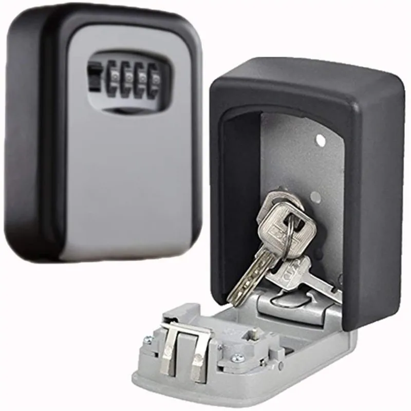 

Key Box Wall Metal Safe Security Lock Key Box Storage Outdoor 4 Digit Combination Alloy Weatherproof Password Deposit Keys Boxes