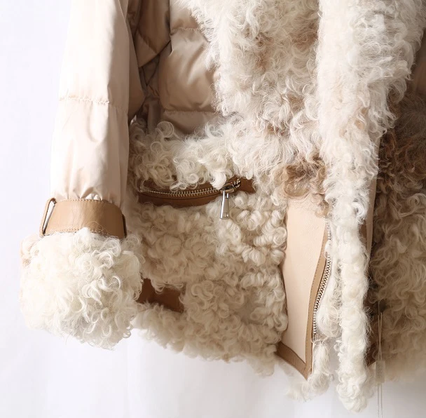 

High Grade Real Lamb Wool Fur Dwon Coat Women Winter Warm 95%White Duck Down Jacket 2021 New Mujer Abrigo