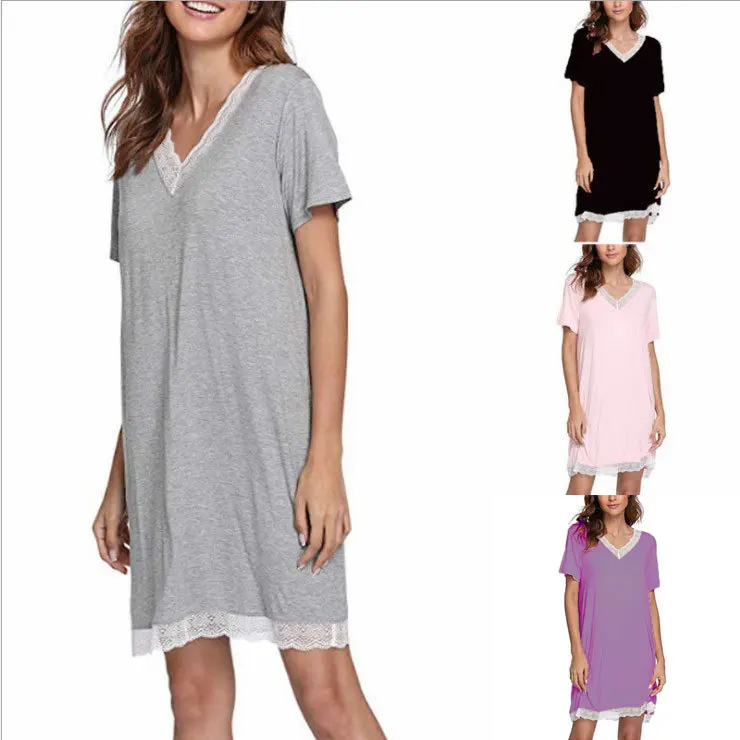 Spring Summer Women's Nightdress Lace V-neck Soft Skin-friendly Homewear Sexy Nightwear Sleep Tops Sleepwear Women Night Gown