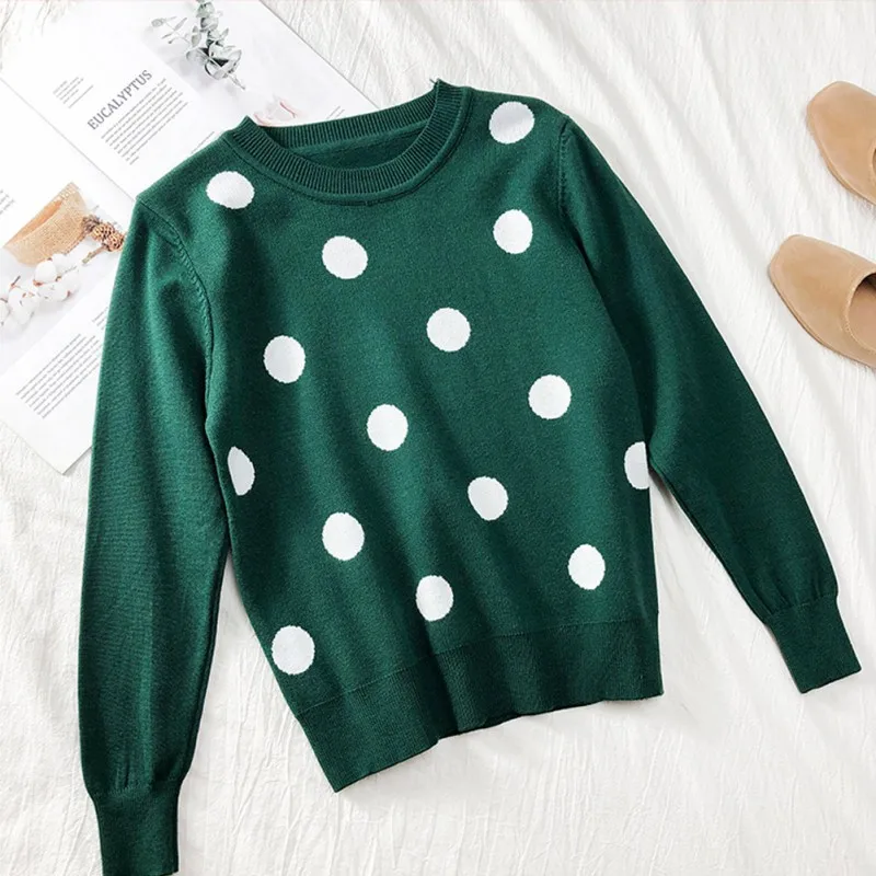 Women Polka Dot Print Sweater Autumn Winter Warm Long Sleeve Knitted Pullover Female Jumper Casual Pull Femme | Женская одежда