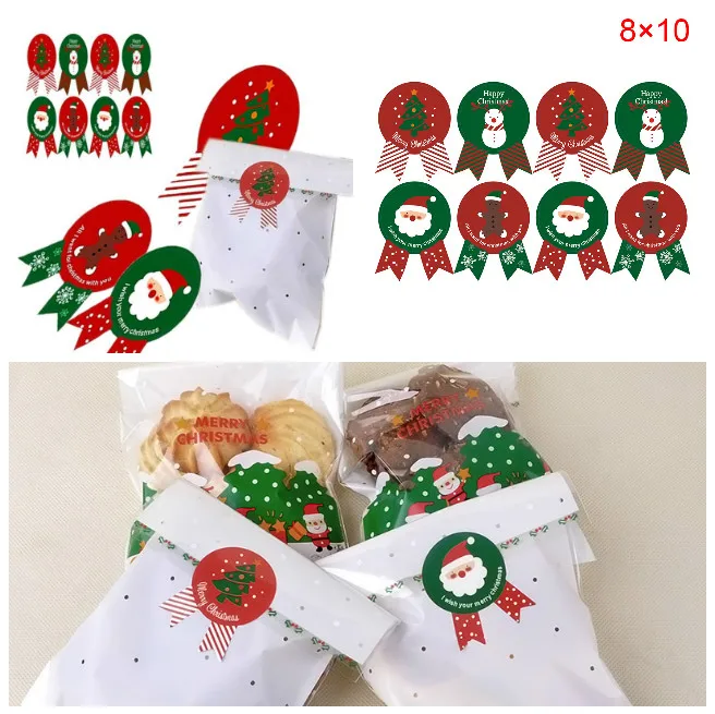 

Hot Sale 80pcs Christmas Label Paper Sticker Gift Package Sealing Stickers for Cookie Candy Nuts Package X'mas Tree Snowman