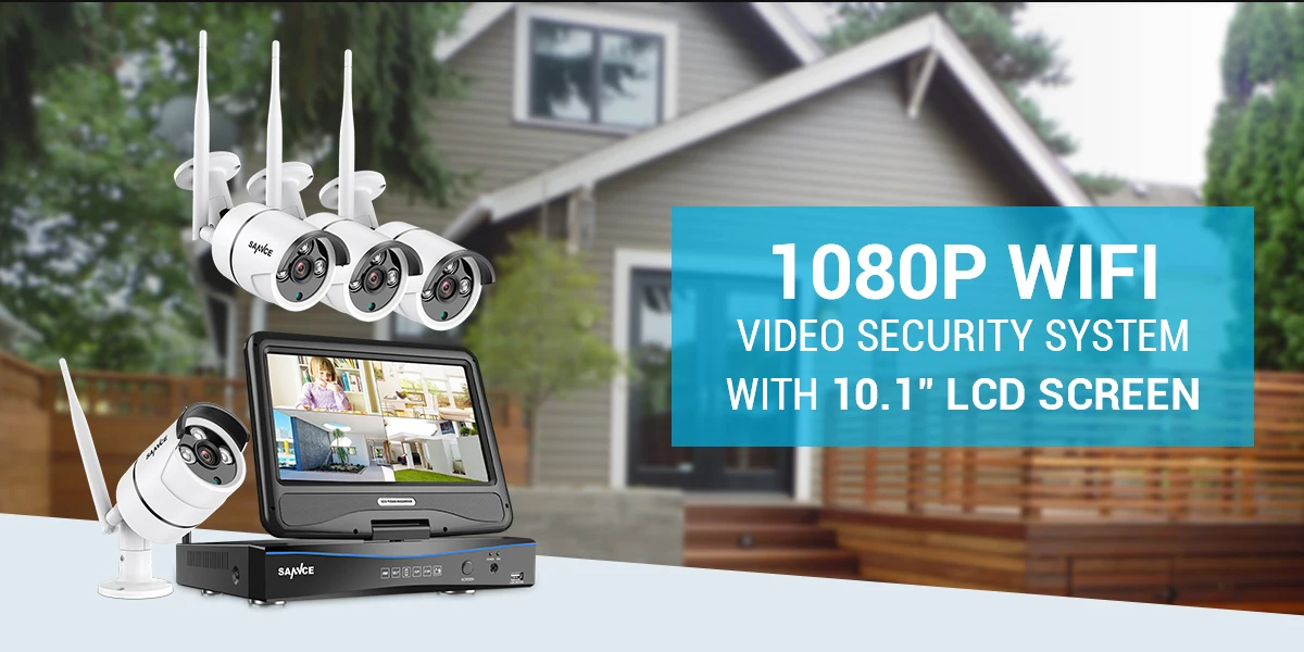 SANNCE 1080p HD Беспроводная система безопасности 10," ЖК-экран 4 шт. 2.0MP открытый Wifi ip-камера набор камер наблюдения