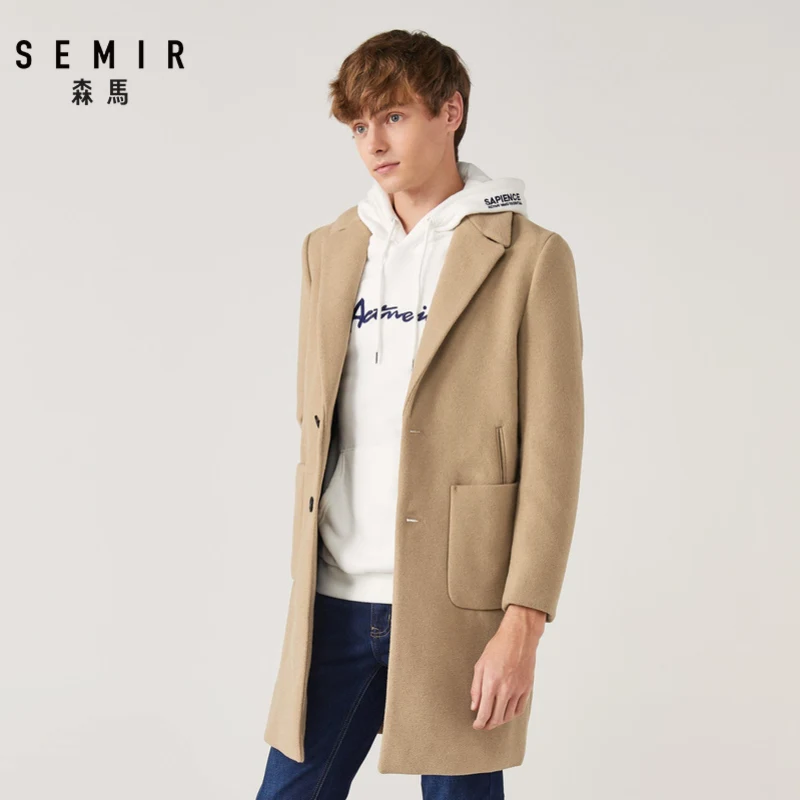 Куртка SEMIR Мужская шерстяная деловая длинное пальто с лацканами Повседневная