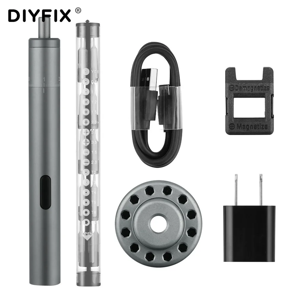 DIYFIX 20 в 1 портативная электрическая отвертка перезаряжаемый кабель питания с отверткой комплект светодиодный светильник инструмент для ремонта литиевой батареи