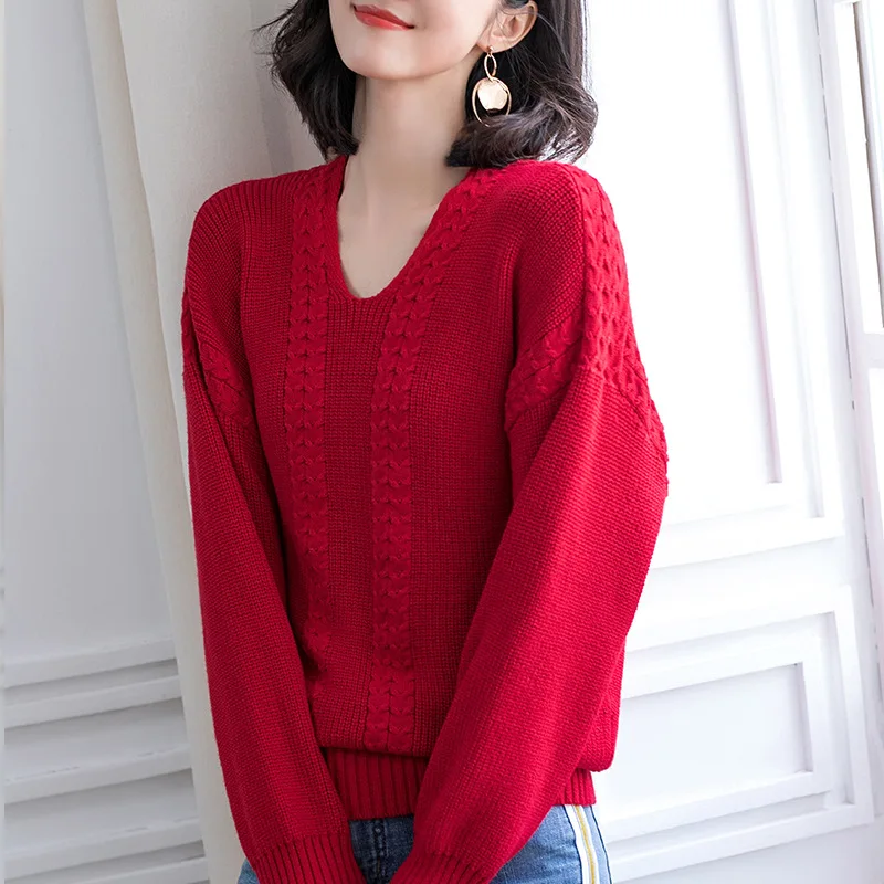 Модный осенне-зимний свитер 2 однотонных вязаных пуловера свободный Однотонный