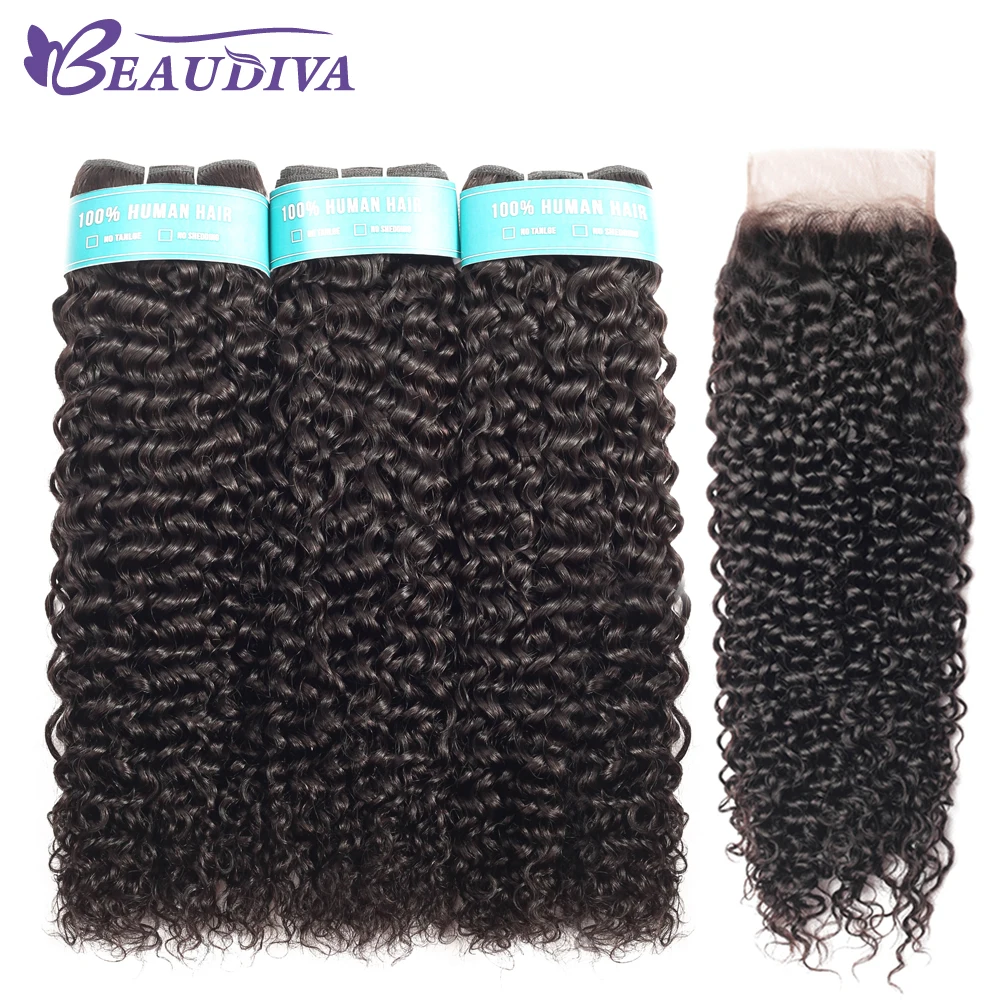 BEAUDIVA, бразильские волнистые пряди, remy, волосы, пряди, 3 шт., с закрытием, 4*4, Курчавые Кудрявые пряди, с закрытием, волосы для наращивания