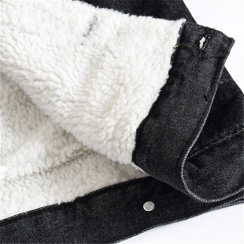 

Men's Denim Jacket Warm Winter Casual Bomber Male Korean Style cowboy Jacket New Fleece Vintage Clothing Men Black Jean Coat