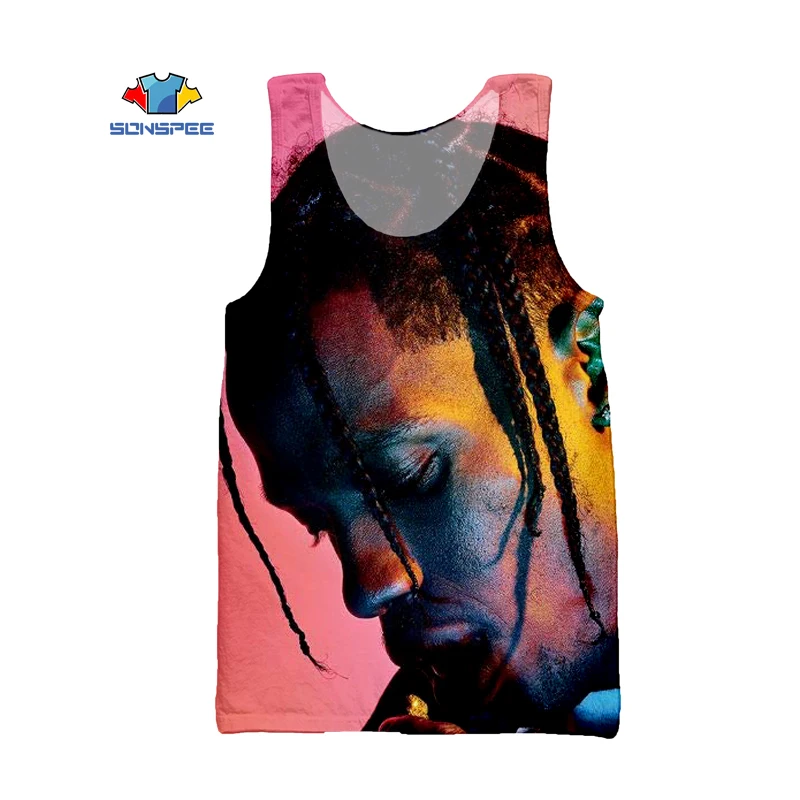 

SONSPEE3D Printed Travis Scott Summer Harajuku Vest Mens Sweatshirt Street Ladies Sleeveless Shirt Hip Hop Fashion Casual Rapper
