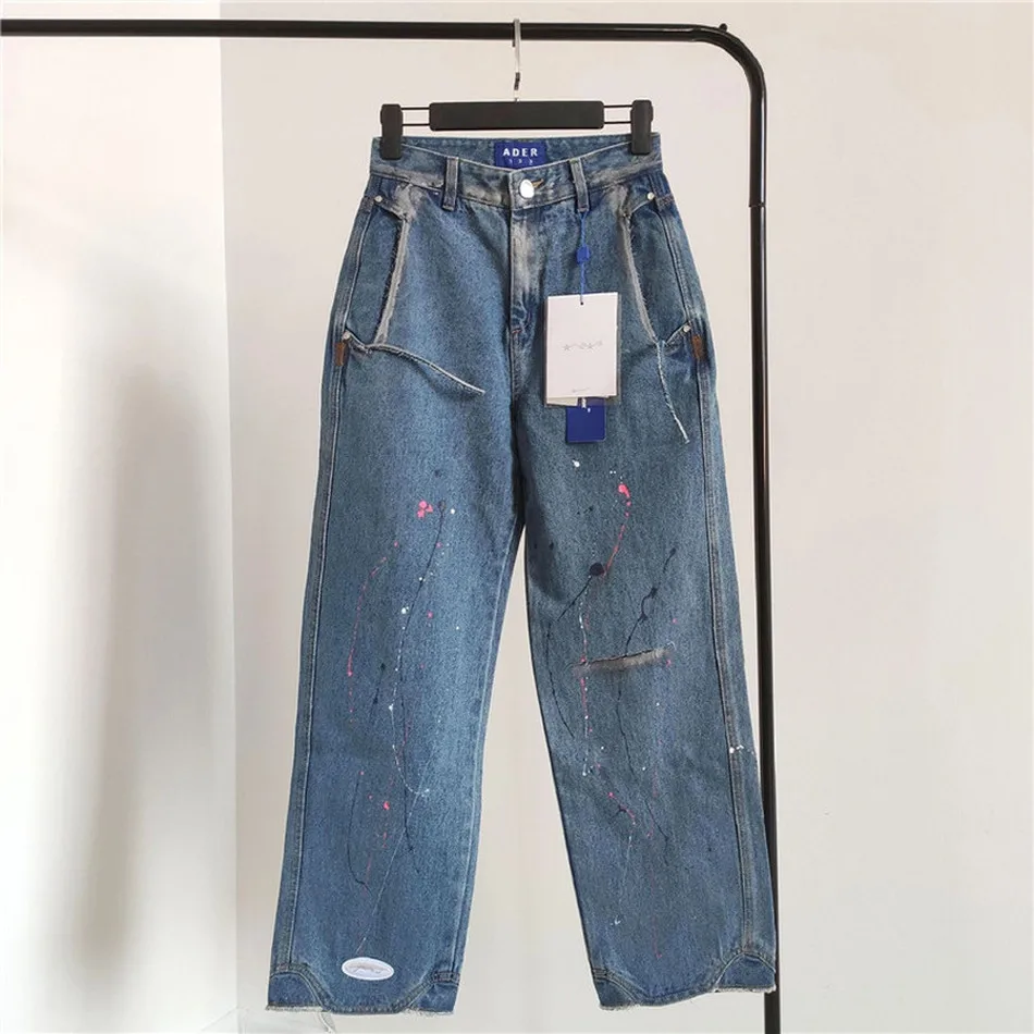

Hip-Hop Ader Error Jeans Men Women 1:1 Korea Best Quality Splash ink Washed Do old Hole Damage Adererror Denim Pants
