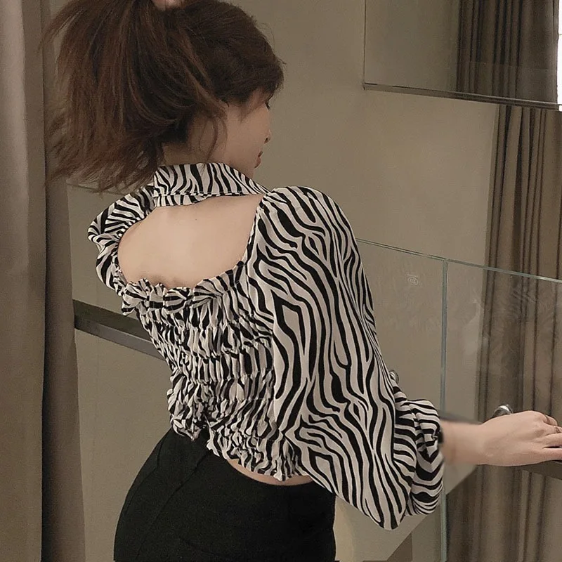 

Slash Neck Sexy Sweet Navel Exposed Short Sleeve Chiffon Shirt Women's Floral Print Blouses