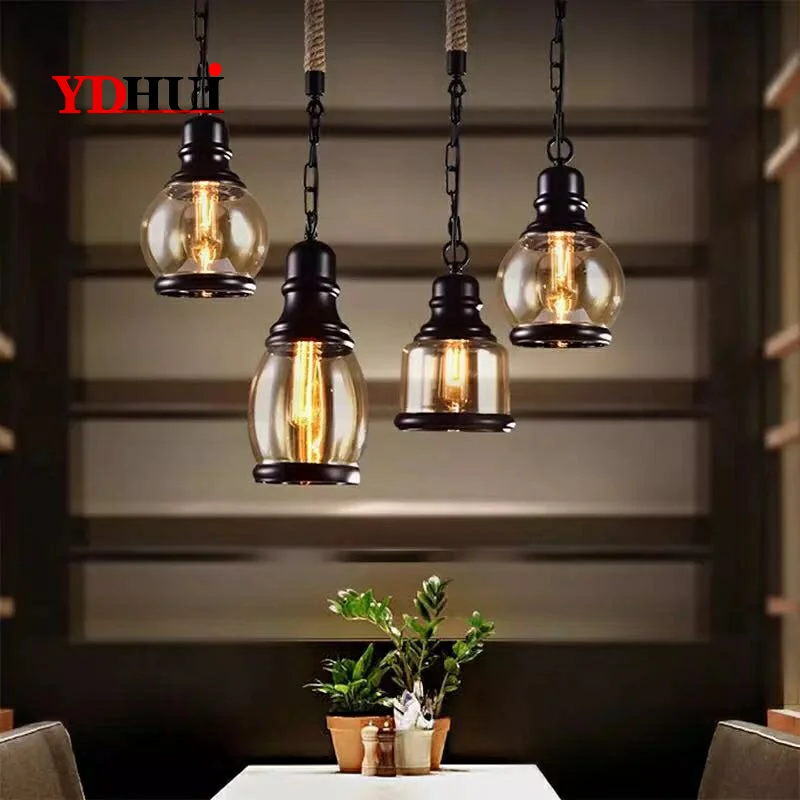 Винтажный подвесной светильник в стиле лофт лампа из Янтарного Стекла В