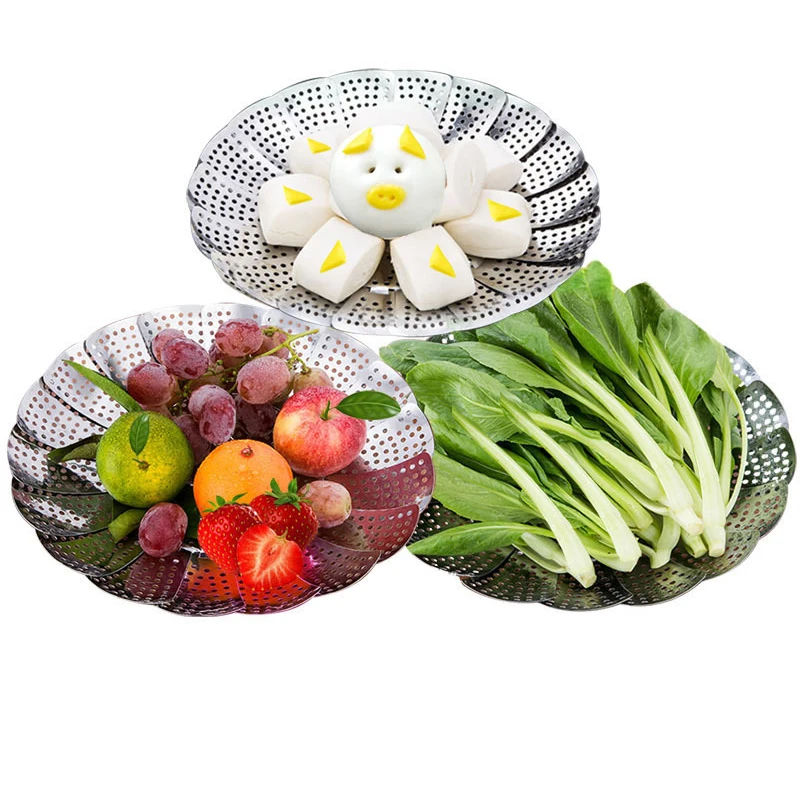 

Folding Steamer Dish Steam Stainless Steel Food Steamer Kitchen Basket Mesh Vegetable Cooker Steamer Expandable Kitchen Tool