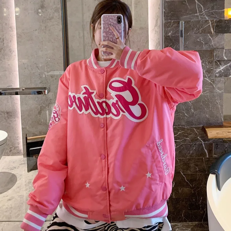 Американский бомбер бейсбольная куртка с вышитыми буквами для женщин и мужчин