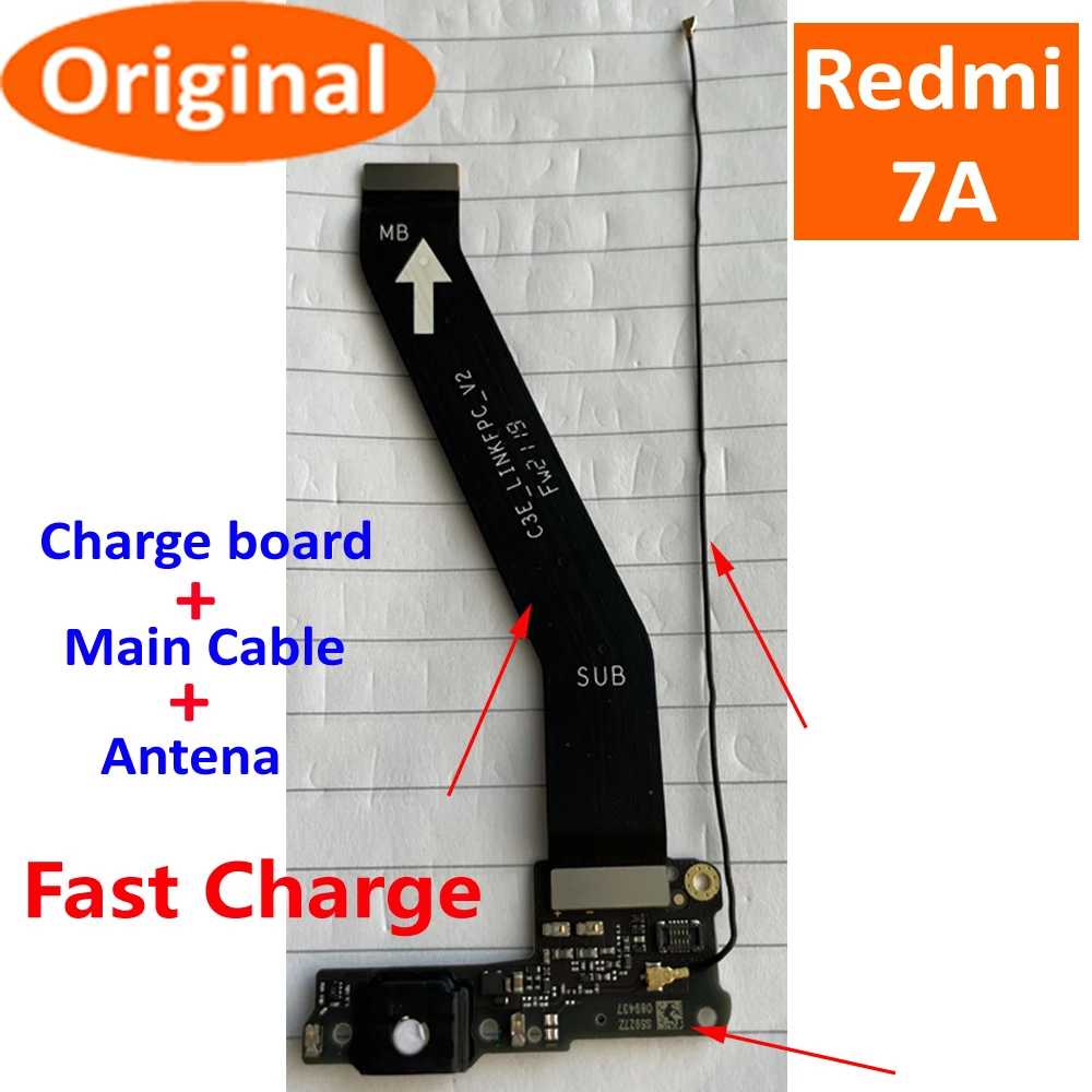 Оригинальная плата для зарядки с полным чипом Xiaomi Redmi 7A зарядный порт USB разъем