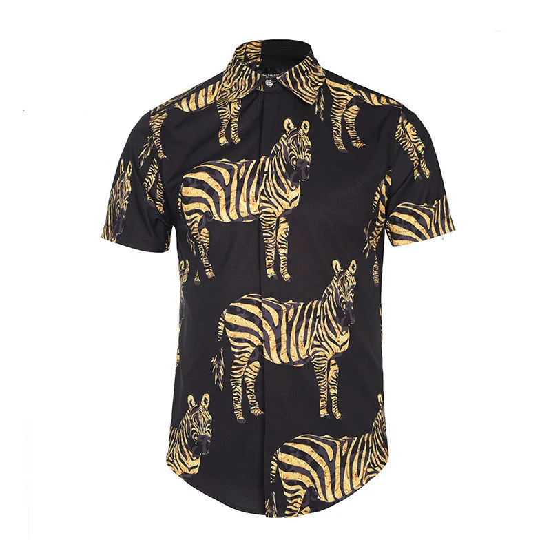 

Summer Mens Clothing Hawaiian Funny Printed Brand Short Sleeve Button Streetwear Casual Shirts Plus Size M-3XL