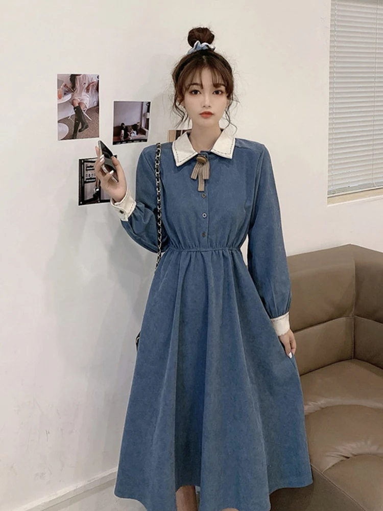 plus size vintage dresses women 2021 winter long sleeve retro french elegant dress female casual party one piece dress korean free global shipping